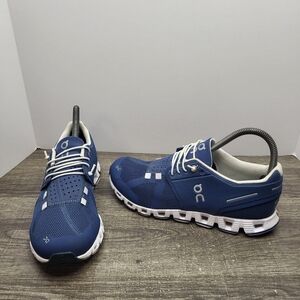 On Running Blue and White Athletic Shoes